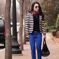 Striped Blazer + Cobalt Pants // BR Sloan Pants Review