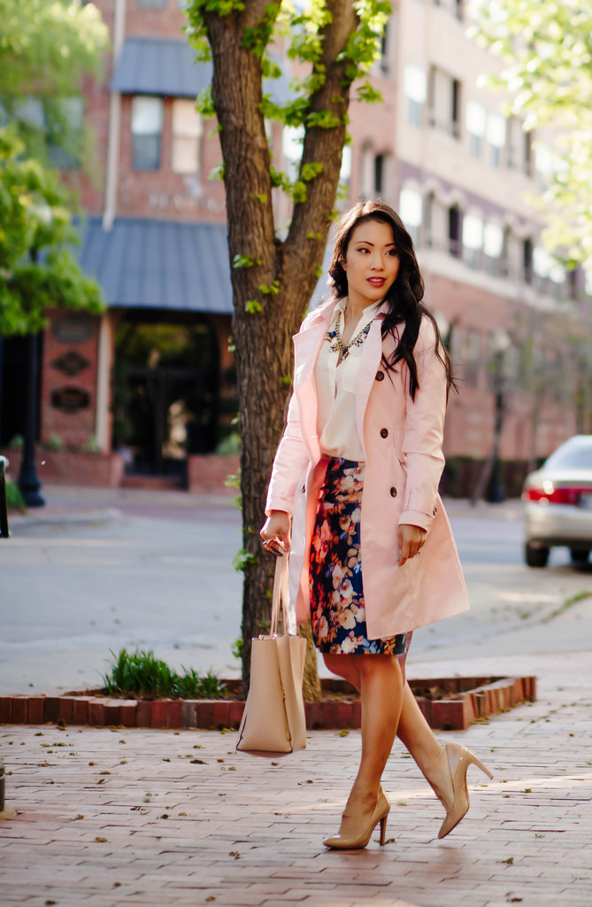 Antique Floral Skirt + Pink Trench