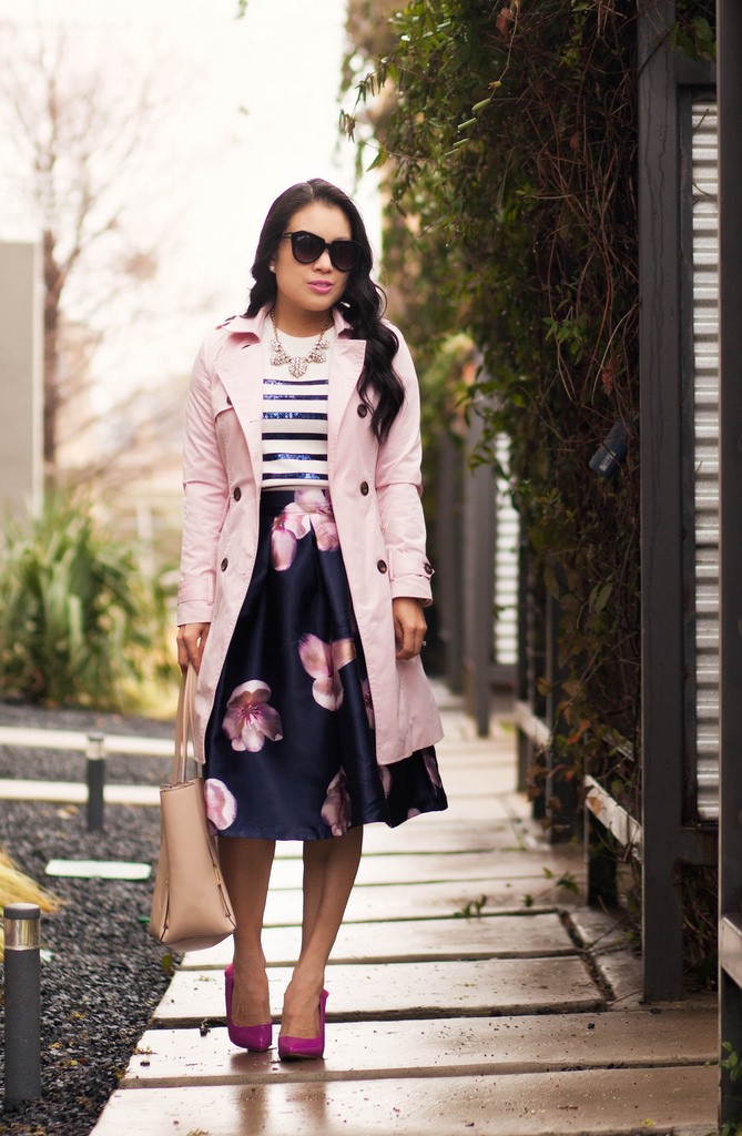 Pink Trench + Navy Pink Florals