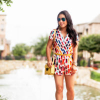 Candy-Colored Romper + Tory Burch Sandals // Ann Taylor Sale