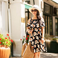 Floral Ruffle Cold-Shoulder Dress + Panama Hat