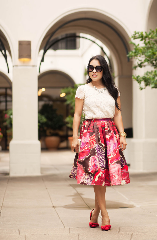Red Floral Skirt + Red Bow Pumps