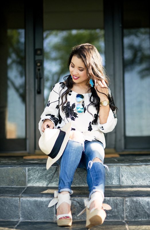 Off-Shoulder Tops with Pops of Turquoise
