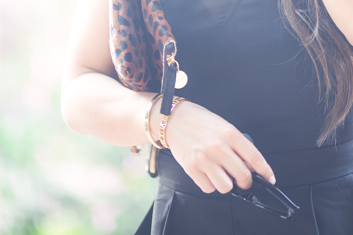 embellished black sheer mesh romper, leopard clutch, roman numeral bracelet, cartier love bracelet | summer outfit