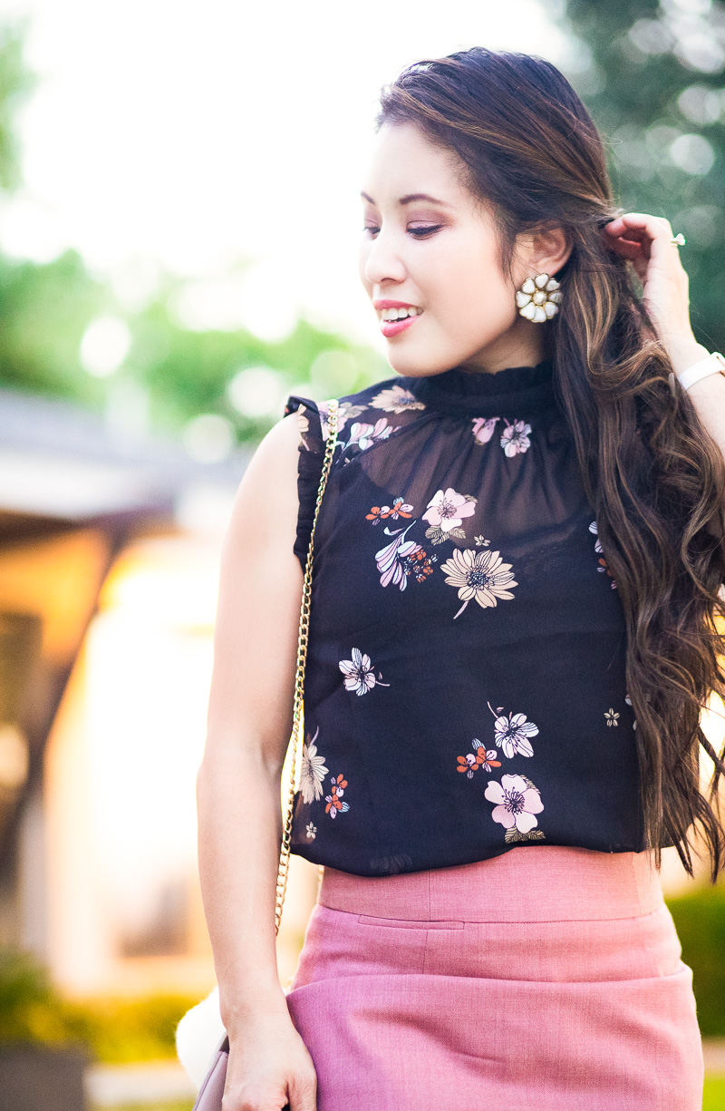 cute & little | petite fashion blog | who what wear black floral ruffle shell | summer outfit