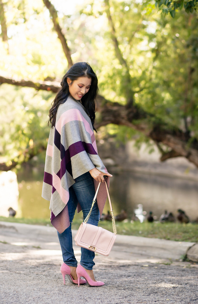 cute & little blog | talbots classic cape poncho, distressed jeans, pink pumps | fall outfit