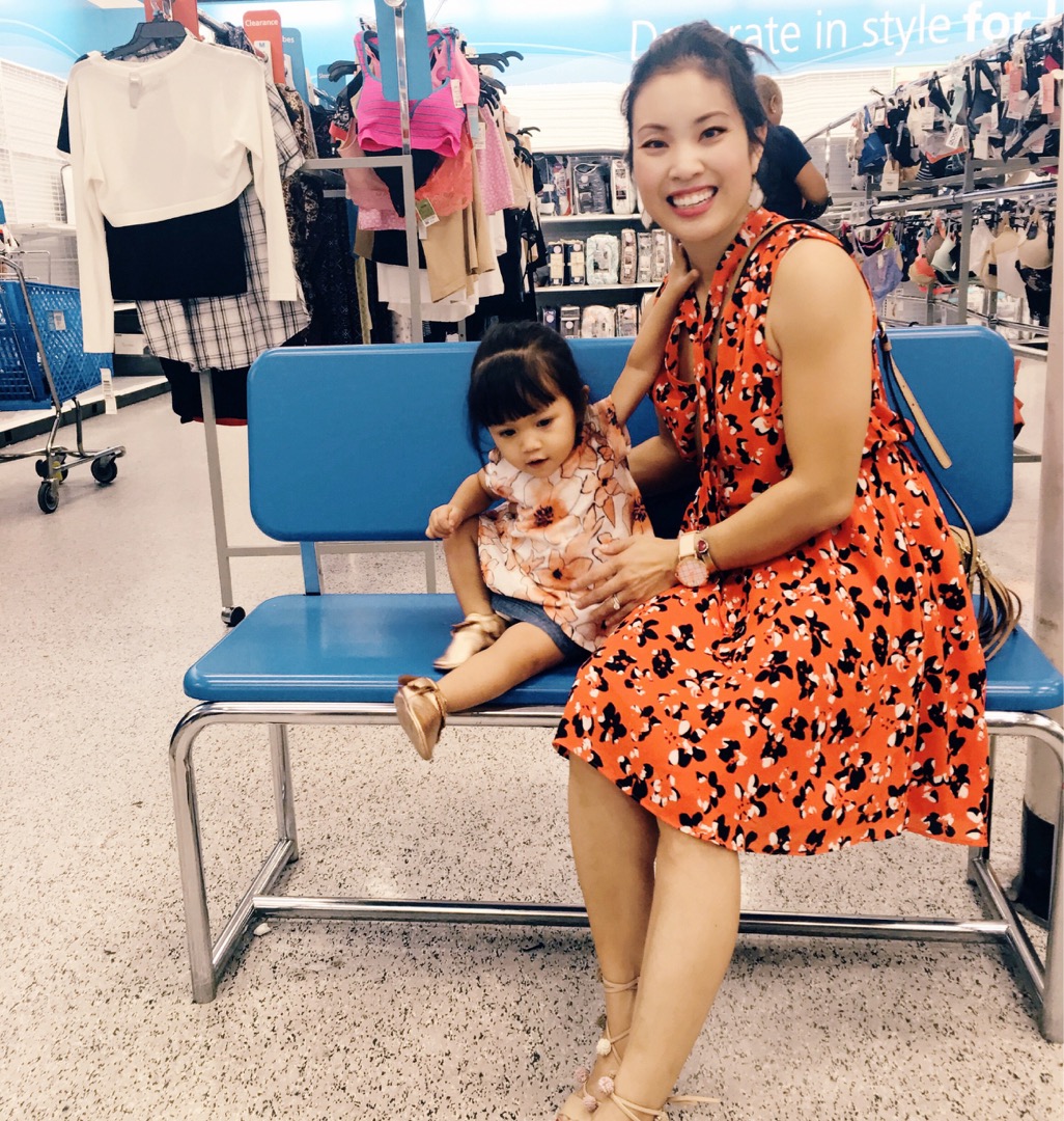 petite fashion blog | banana republic red print tie neck dress | mommy daughter summer outfit