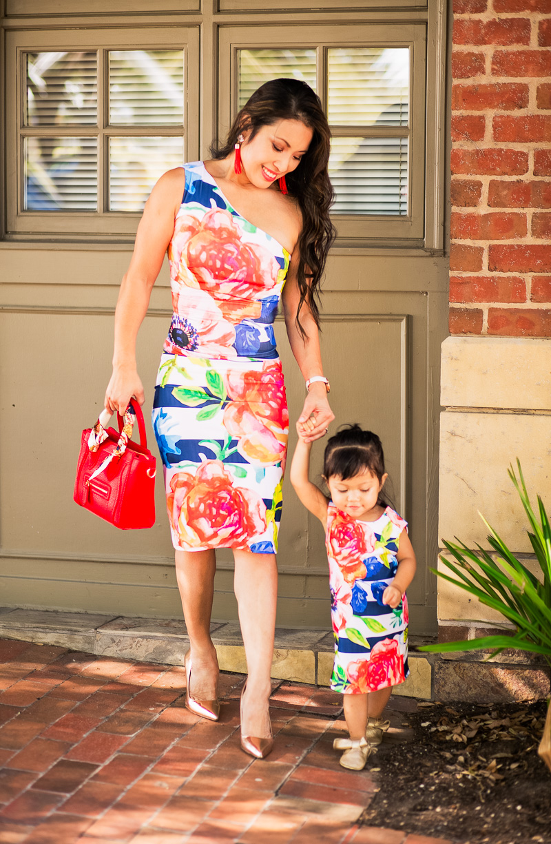 cute & little | petite fashion blog | pineapple clothing mommy me matching dresses, floral stripes summer outfit