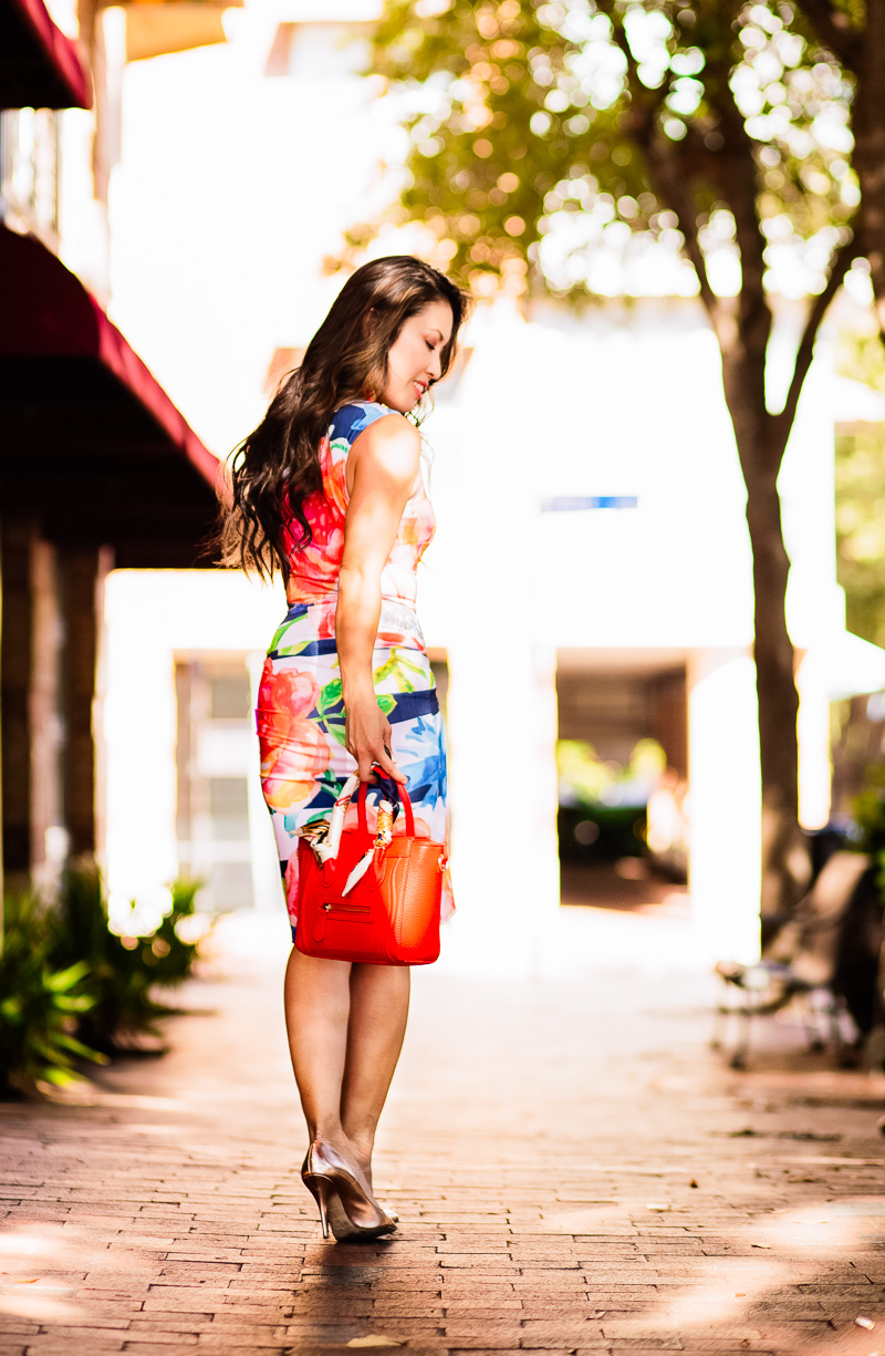cute & little | petite fashion blog | floral stripes one-shoulder bodycon dress | summer outfit