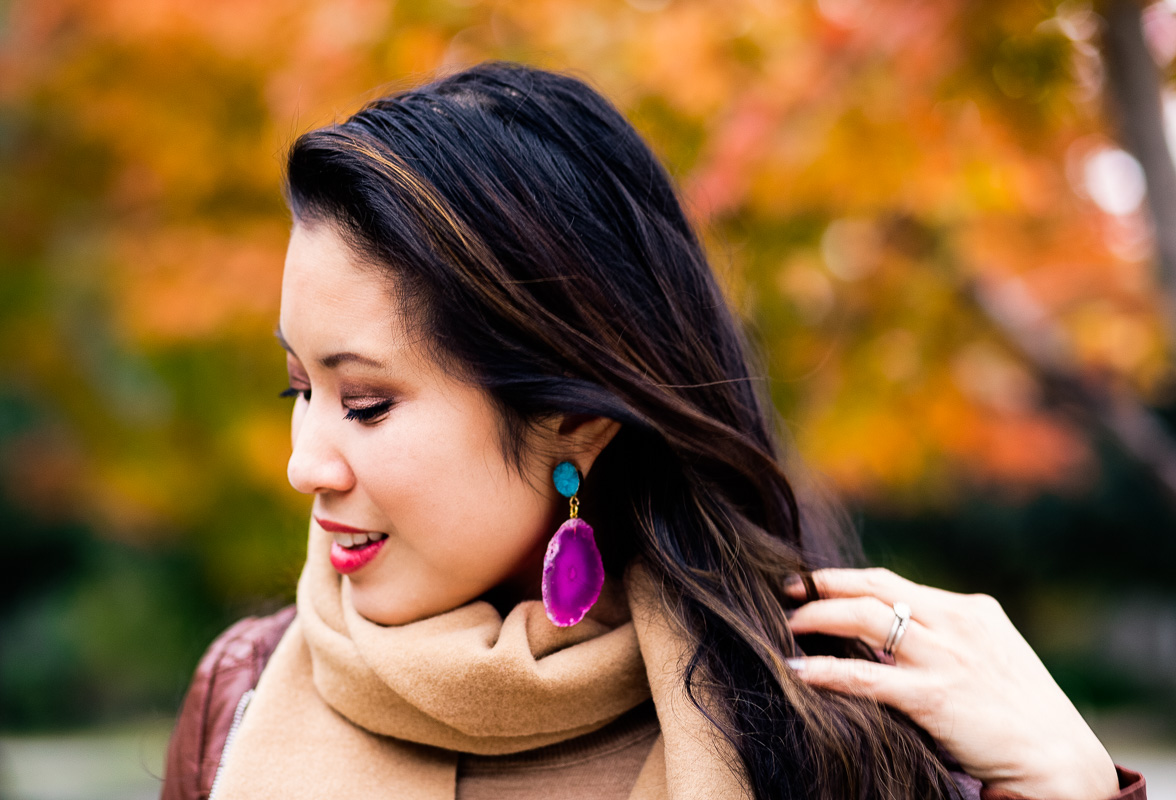 cute & little blog | petite fashion | baublebar geode drops, wrapped scarf | fall winter outfit