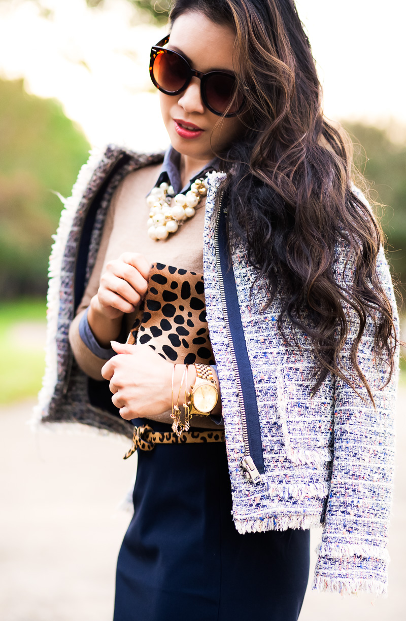cute & little blog | petite fashion | tweed jacket, camel tippi sweater, amrita singh bangles | accessories