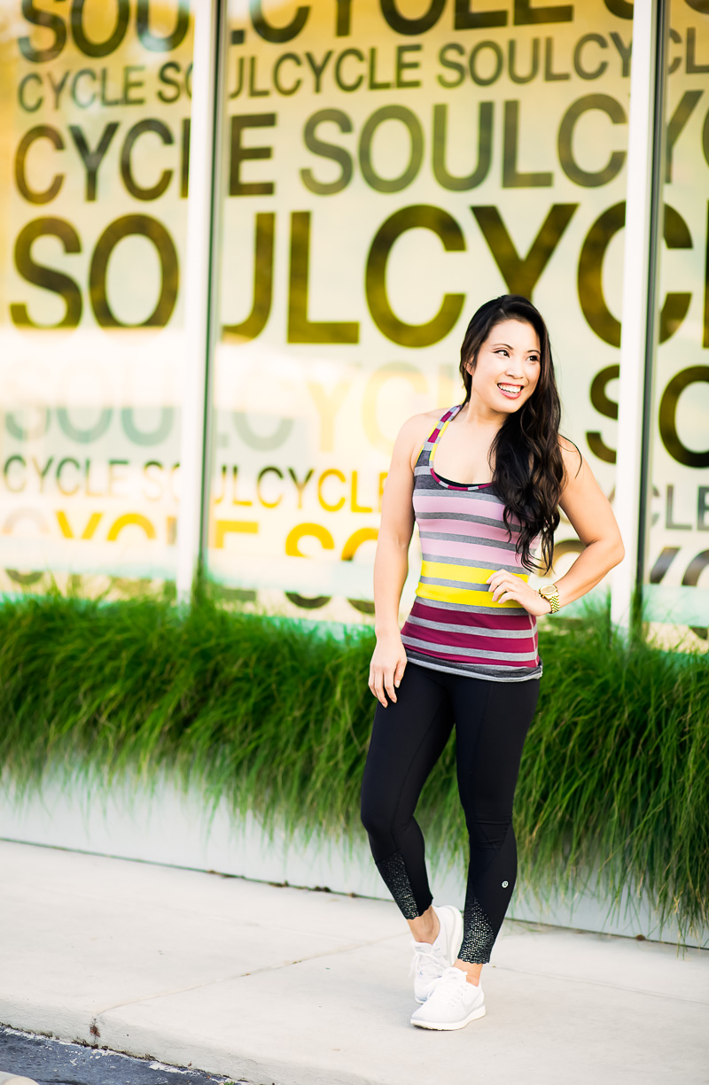 cute & little blog | soul cycle review | lululemon striped racerback tank, lululemon tight stuff tights, fitness workout outfit