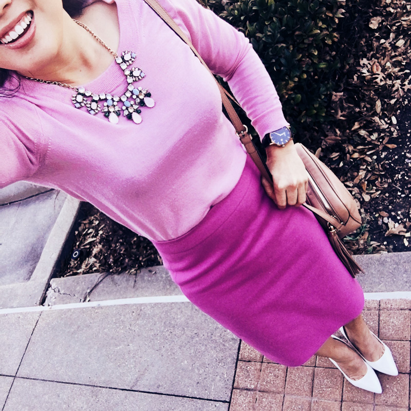 cute & little blog | petite fashion | pink tippi sweater, pink pencil skirt | spring outfit