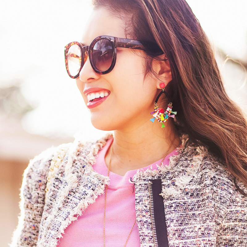 cute & little blog | petite fashion | tweed jacket, baublebar merengue drop earrings | spring outfit accessories