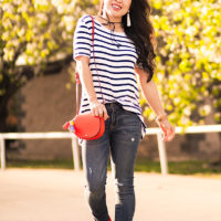 Parisienne Inspiration With My Striped Shirt and a Hint of Red