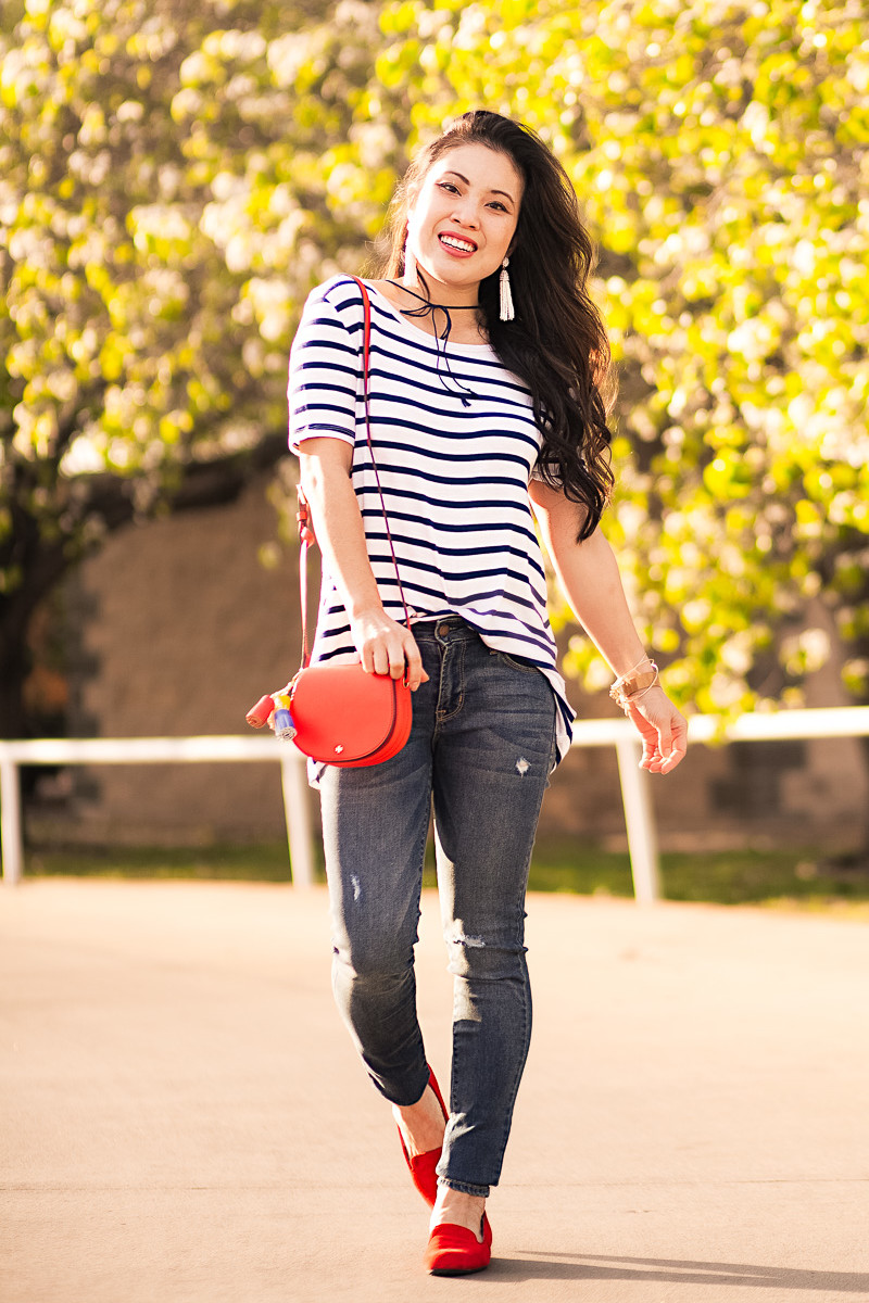 Parisienne Inspiration With My Striped Shirt and a Hint of Red