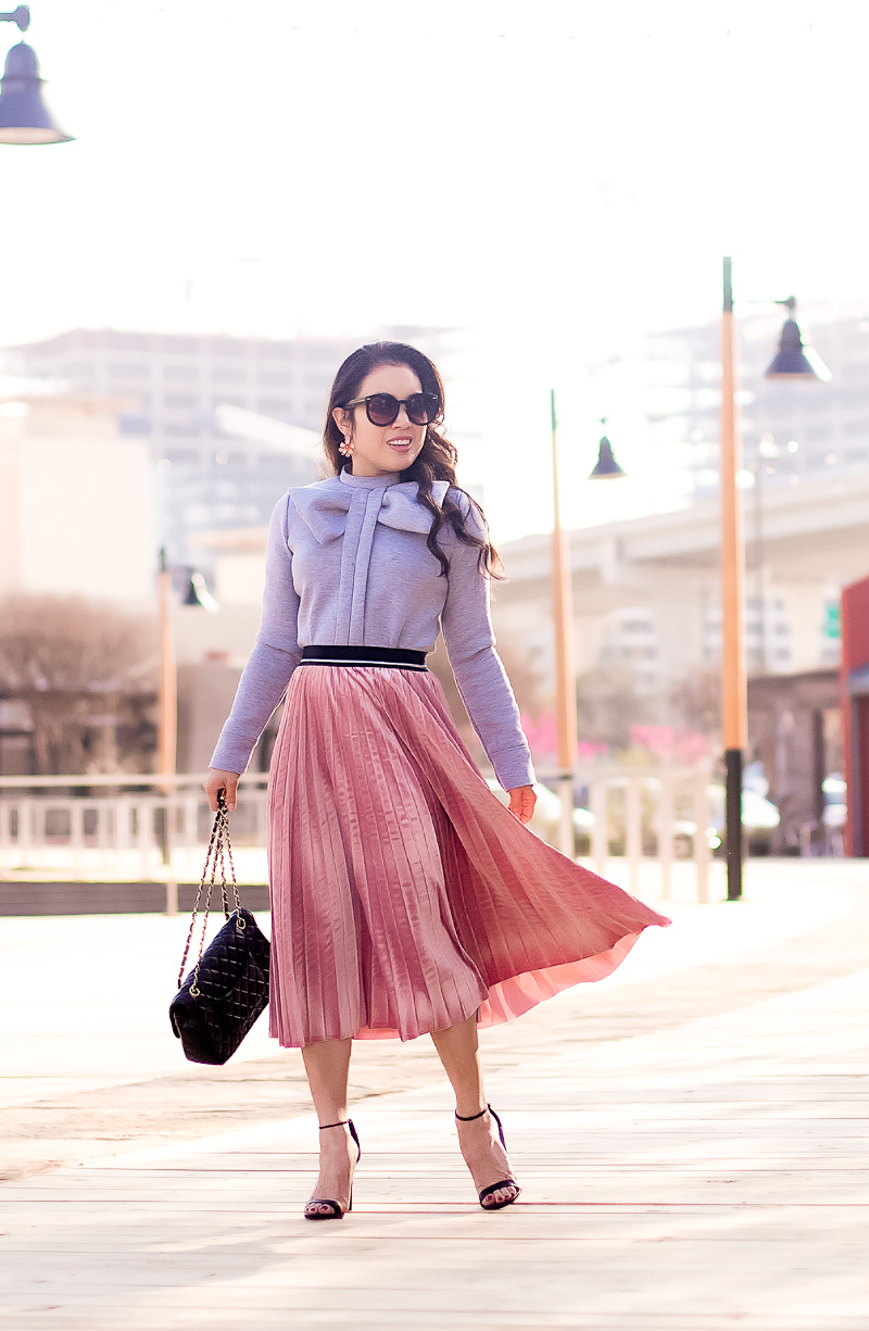 The Perfect Velvet Pleated Skirt to Transition Into Spring by petite fashion blog cute and little