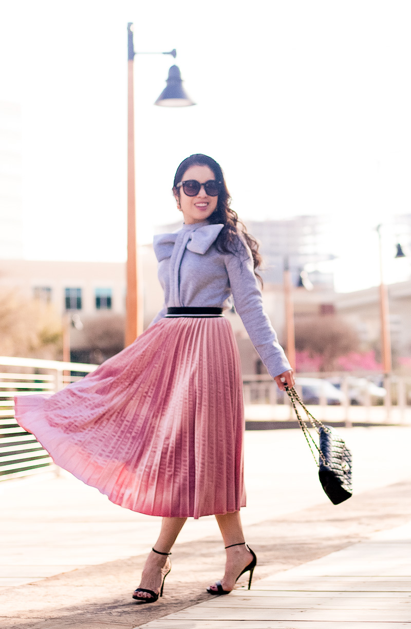 The Perfect Velvet Pleated Skirt to Transition Into Spring by petite fashion blog cute and little
