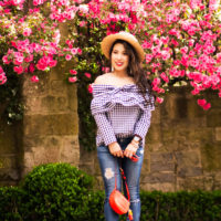 Spring Outfit Trifecta:  Gingham, Ruffles, and Off Shoulder
