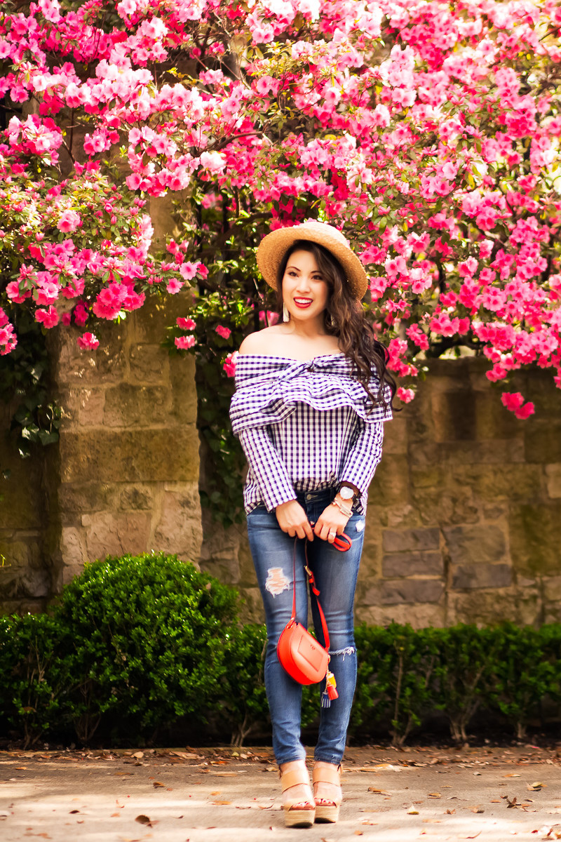 Spring Outfit Trifecta:  Gingham, Ruffles, and Off Shoulder