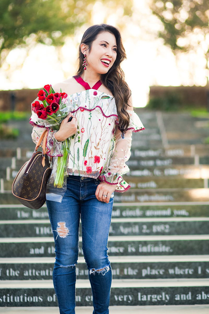 The Prettiest Embroidered Cold Shoulder Top