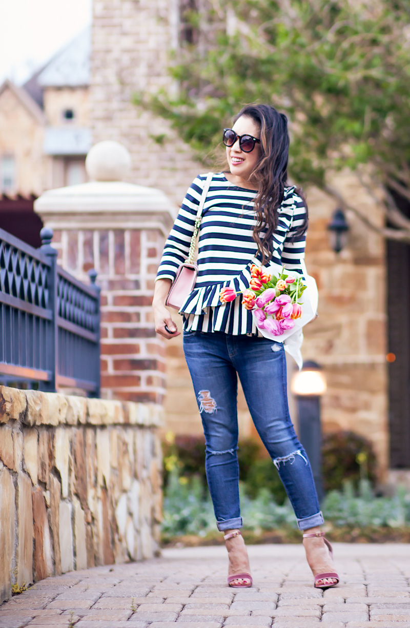 You Can Never Go Wrong With Stripes & Suede Sandals by Dallas petite fashion blogger Kileen of cute & little