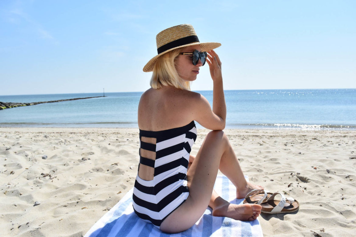 striped one-piece swimsuit