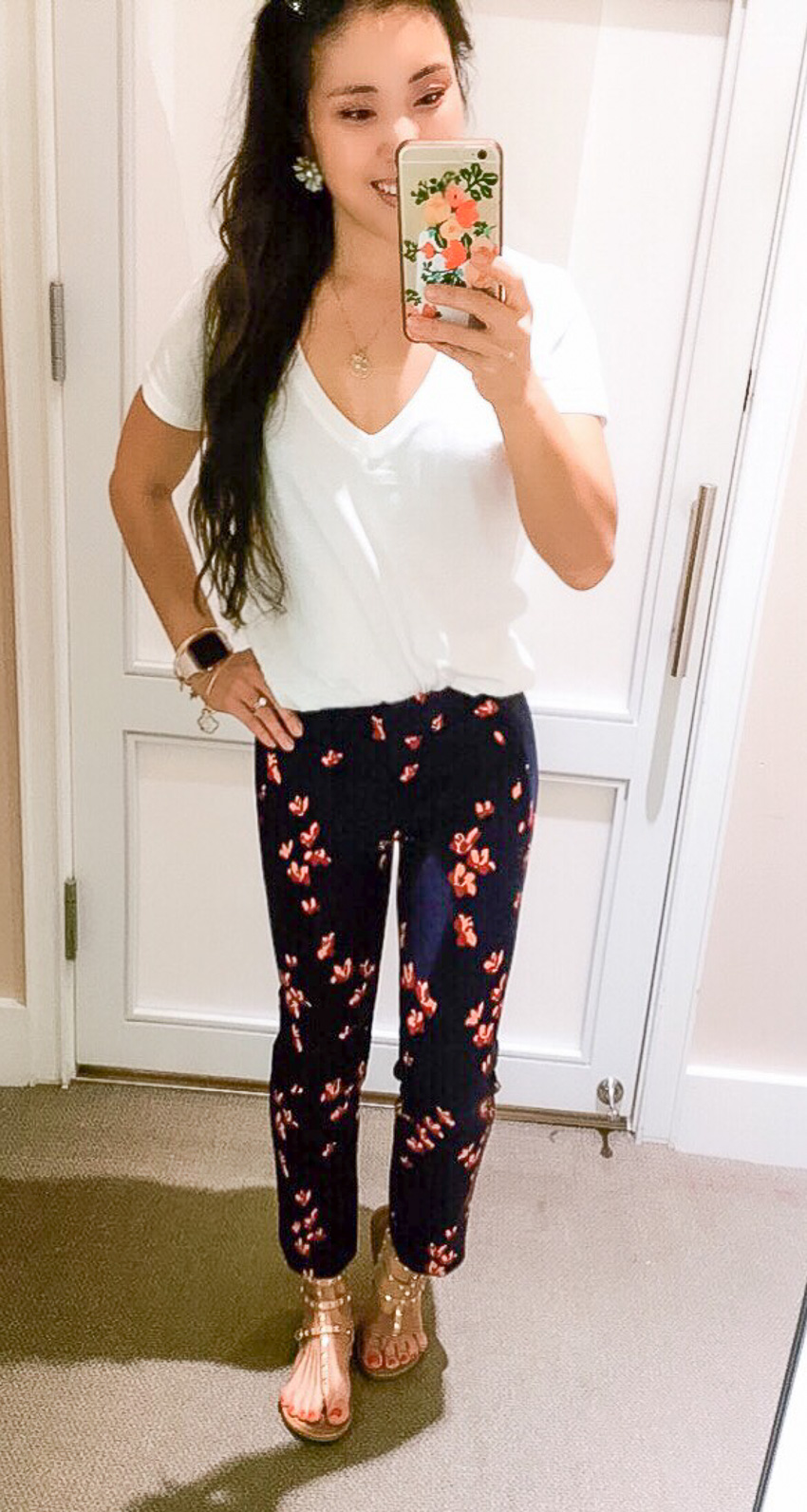 LOFT Sale: Dressing Room Diaries by Dallas fashion blogger cute and little | floral ankle pants blue star | loft dressing room review