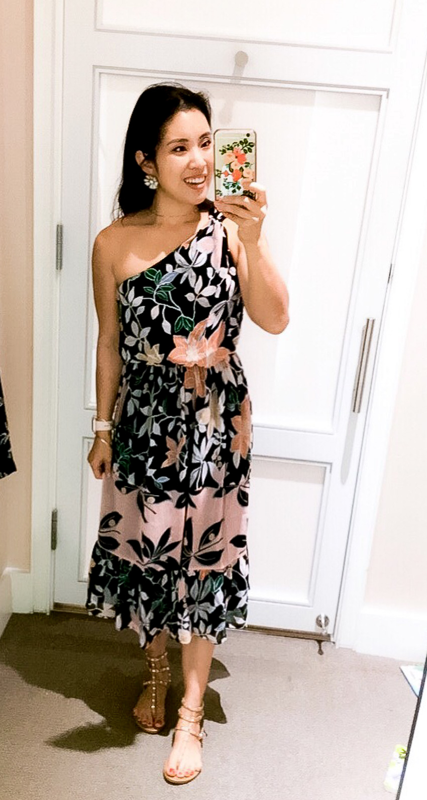 LOFT Sale: Dressing Room Diaries by Dallas fashion blogger cute and little | wild orchid one shoulder dress | loft dressing room review