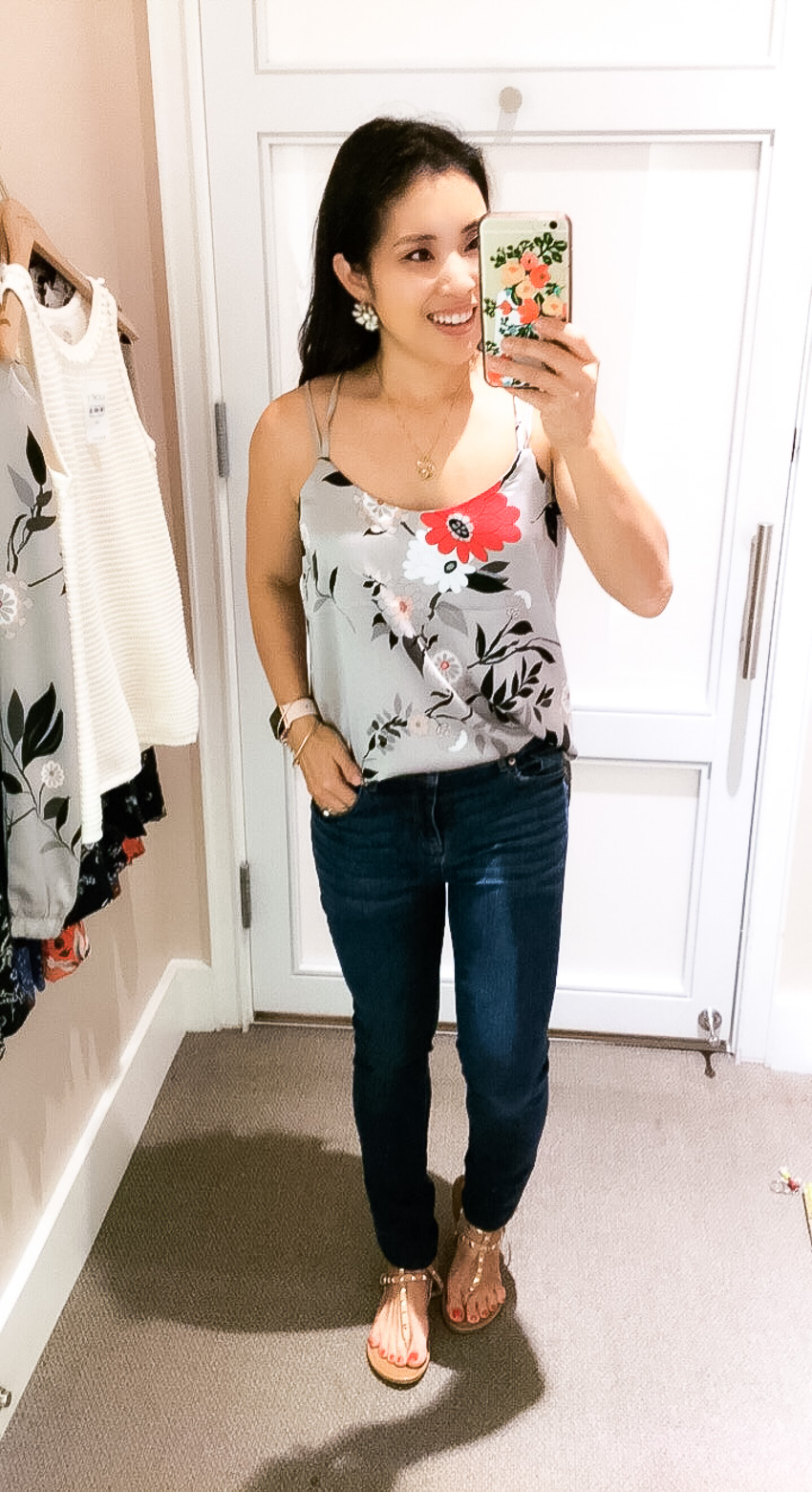 LOFT Sale: Dressing Room Diaries by Dallas fashion blogger cute and little | botanical charmeuse cami | loft dressing room review