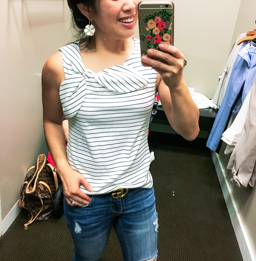 Banana Republic Sale: Dressing Room Diaries by Dallas fashion blogger cute and little | dallas petite fashion blog | banana republic friends & family sale | dressing room diaries | dallas petite fashion blog | banana republic friends & family sale | dressing room diaries | stripe tie-front shell