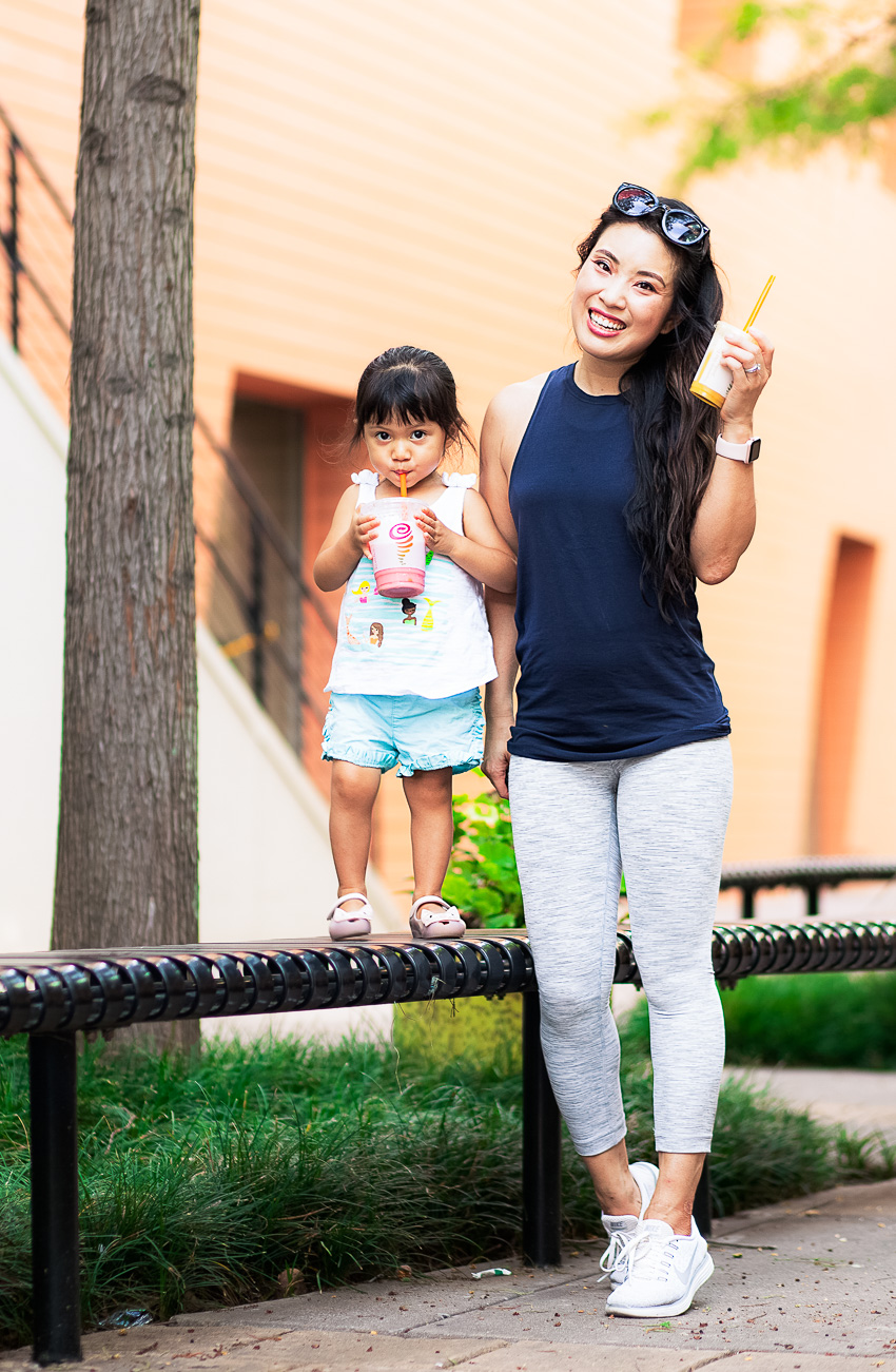 Current Fitness Favorites: Lululemon, Bluetooth Headphones, Apple Watch by Dallas fashion blogger cute and little | fitness favorites | lululemon all tied up tank | jamba juice poolside fit smoothie | mommy + daughter