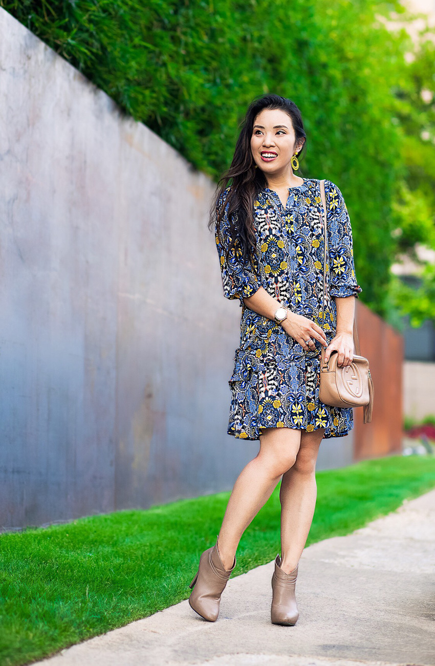 cute & little | dallas petite fashion blog | loft autumn dream drop waist dress, taupe ankle booties, gucci soho bag | fall transition outfit - 5 Tips For Styling Drop Waist Dresses by Dallas fashion blogger cute and little 