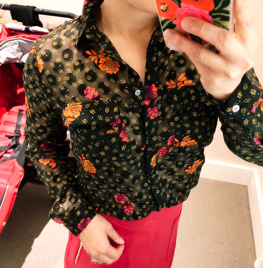cute & little | dallas petite fashion blog | loft dressing room review | loft fall floral utility blouse - LOFT Sale - 50% Off: Dressing Room Review by Dallas fashion blogger cute & little