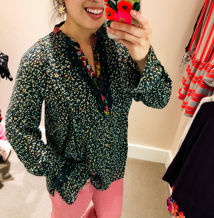 cute & little | dallas petite fashion blog | loft dressing room review | loft garden party blouse, loft modern skinny jeans rosy cheeks - LOFT Sale - 50% Off: Dressing Room Review by Dallas fashion blogger cute & little