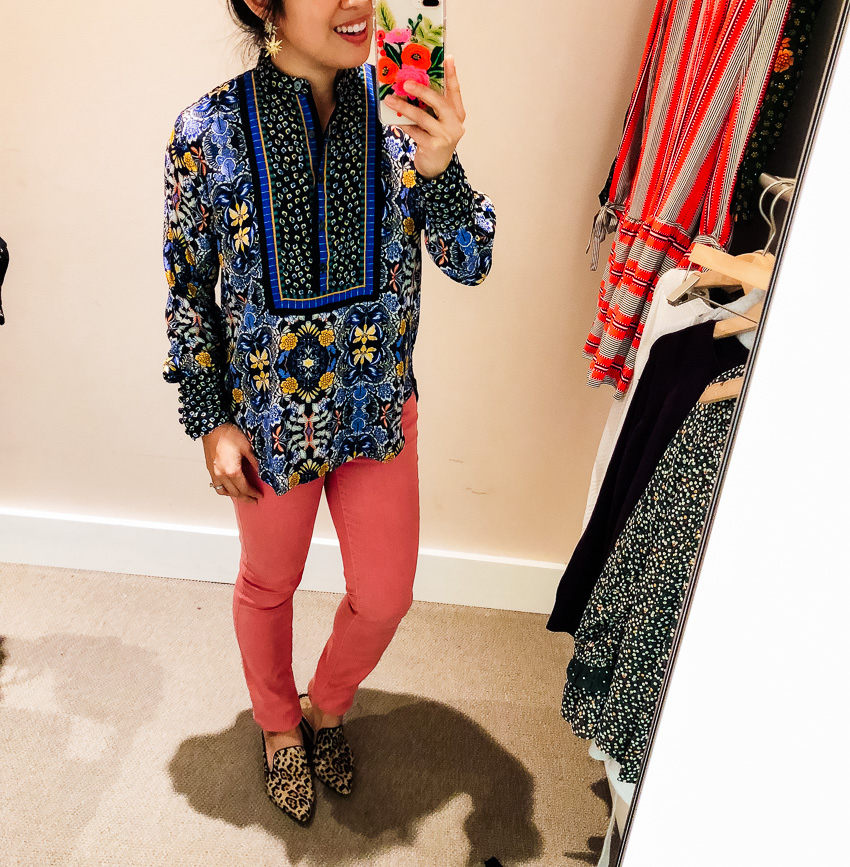 cute & little | dallas petite fashion blog | loft dressing room review | loft autumn dream henley blouse, loft modern skinny jeans rosy cheeks - LOFT Sale - 50% Off: Dressing Room Review by Dallas fashion blogger cute & little