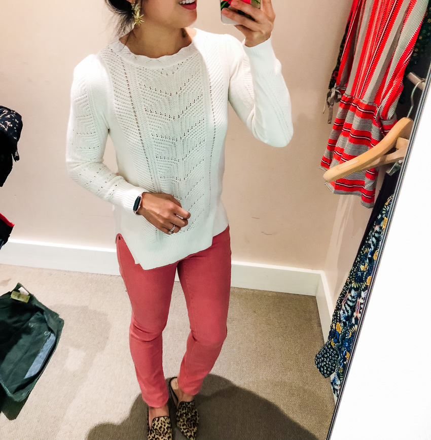 cute & little | dallas petite fashion blog | loft dressing room review | loft mixed chevron sweater - LOFT Sale - 50% Off: Dressing Room Review by Dallas fashion blogger cute & little
