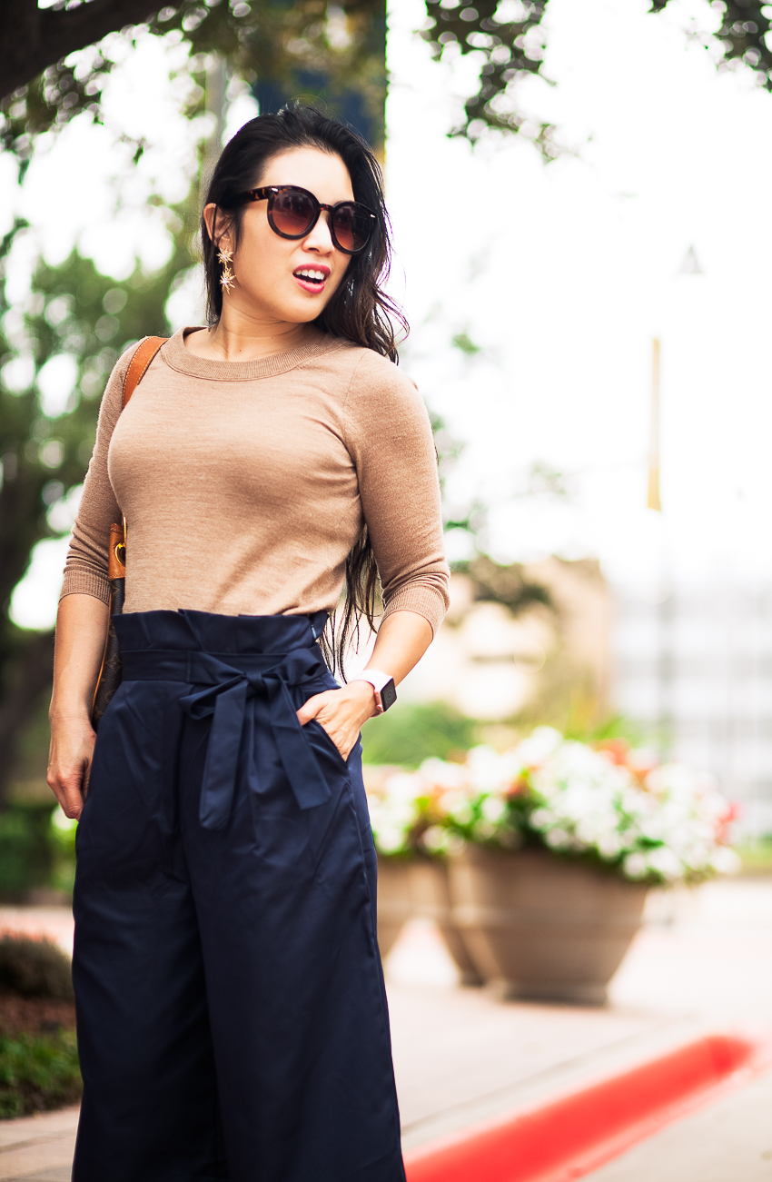 cute & little | dallas petite fashion blog | j.crew tippi sweater, paperbag waist culottes pants, leopard mules, louis vuitton galliera | fall work outfit - Why You Need To Try Paperbag Waist Pants by Dallas petite fashion blogger cute & little