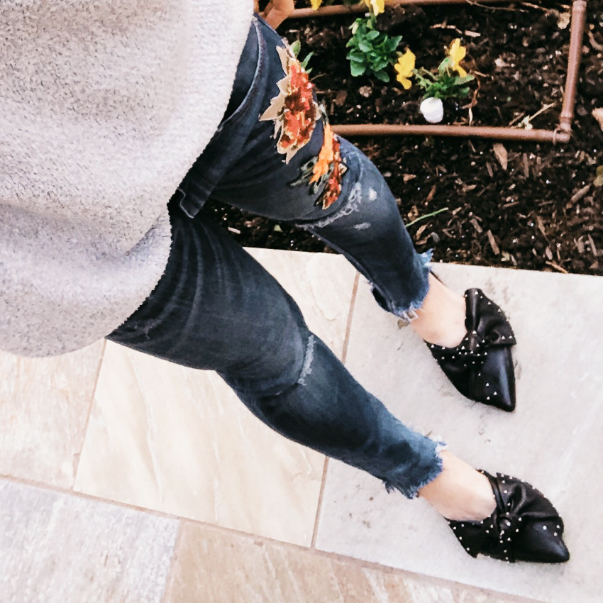 cute & little | embroidered distressed jeans, black studded bow mules - Trend To Try: The Best Mules by Dallas fashion blogger cute & little