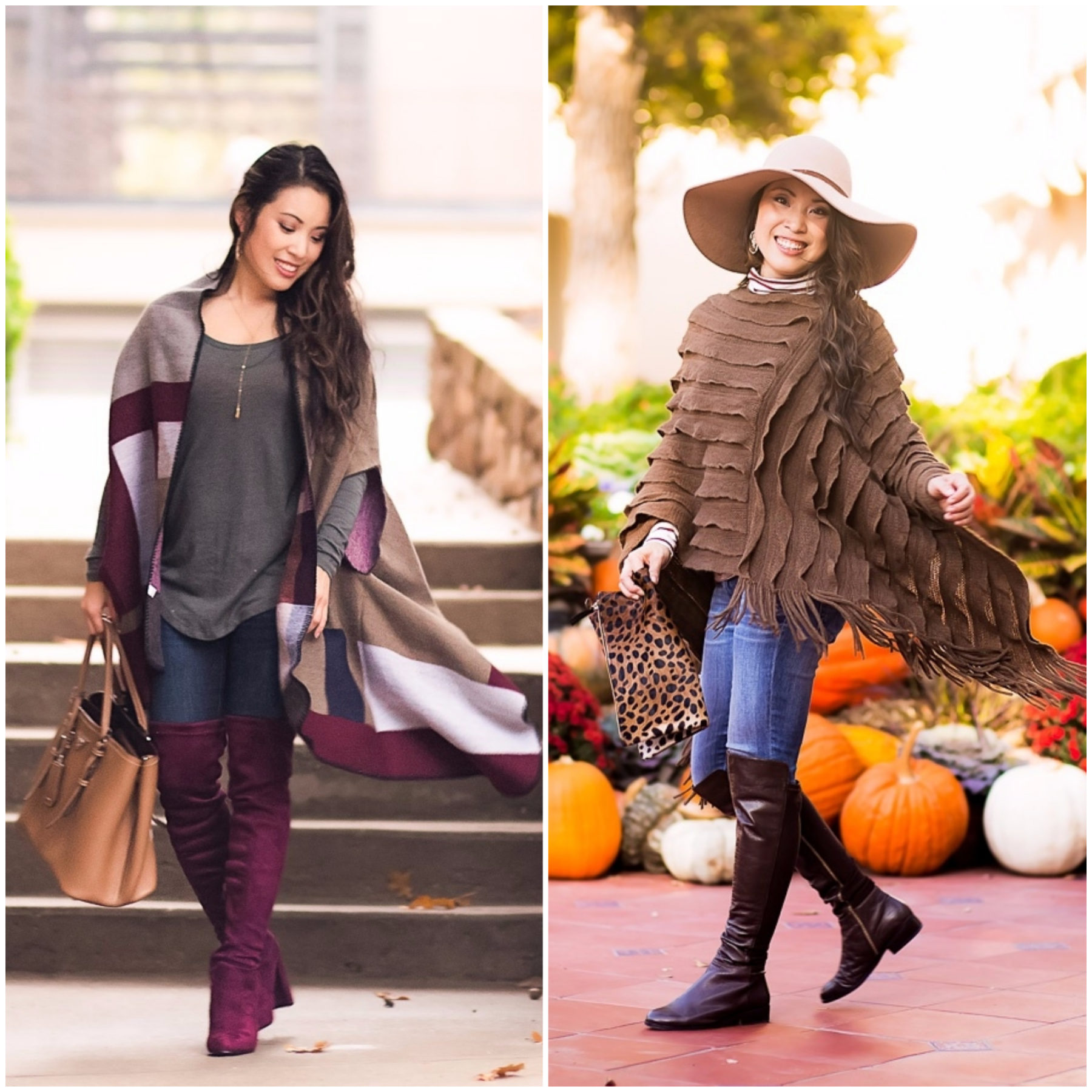 styling over the knee boots with poncho