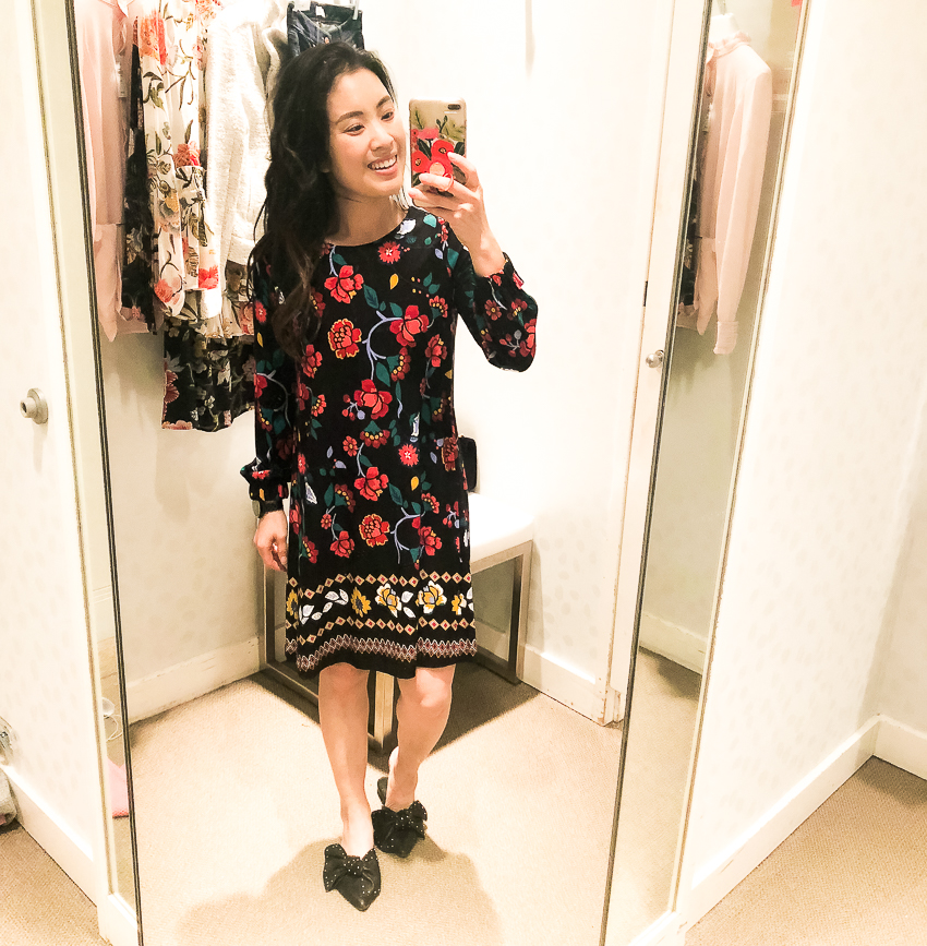 cute & little | dallas petite fashion blog | loft stained glass floral swing dress - LOFT SALE - 40% OFF: Dressing Room Review by popular Dallas petite fashion blogger cute & little