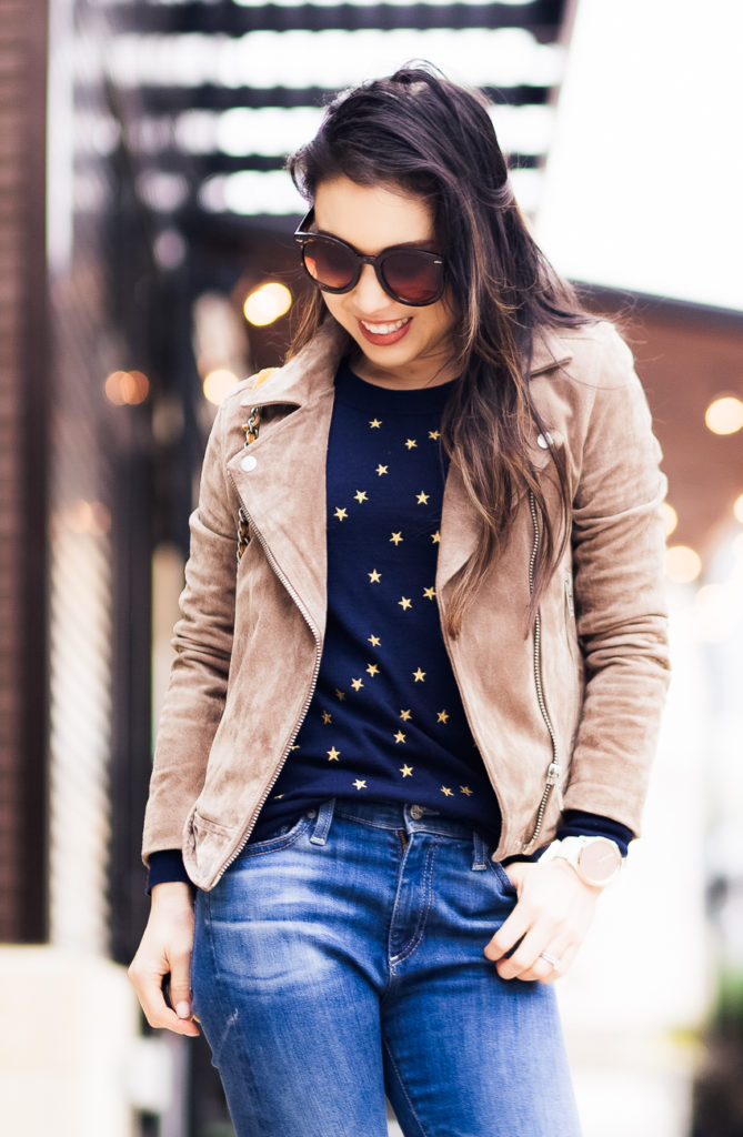 blanknyc moto jacket | spring casual outfit | LOFT | Abercrombie | J. Crew Factory | Starstruck: Outfits For The Star Print Obsessed featured by popular Dallas petite fashion blogger Cute & Little