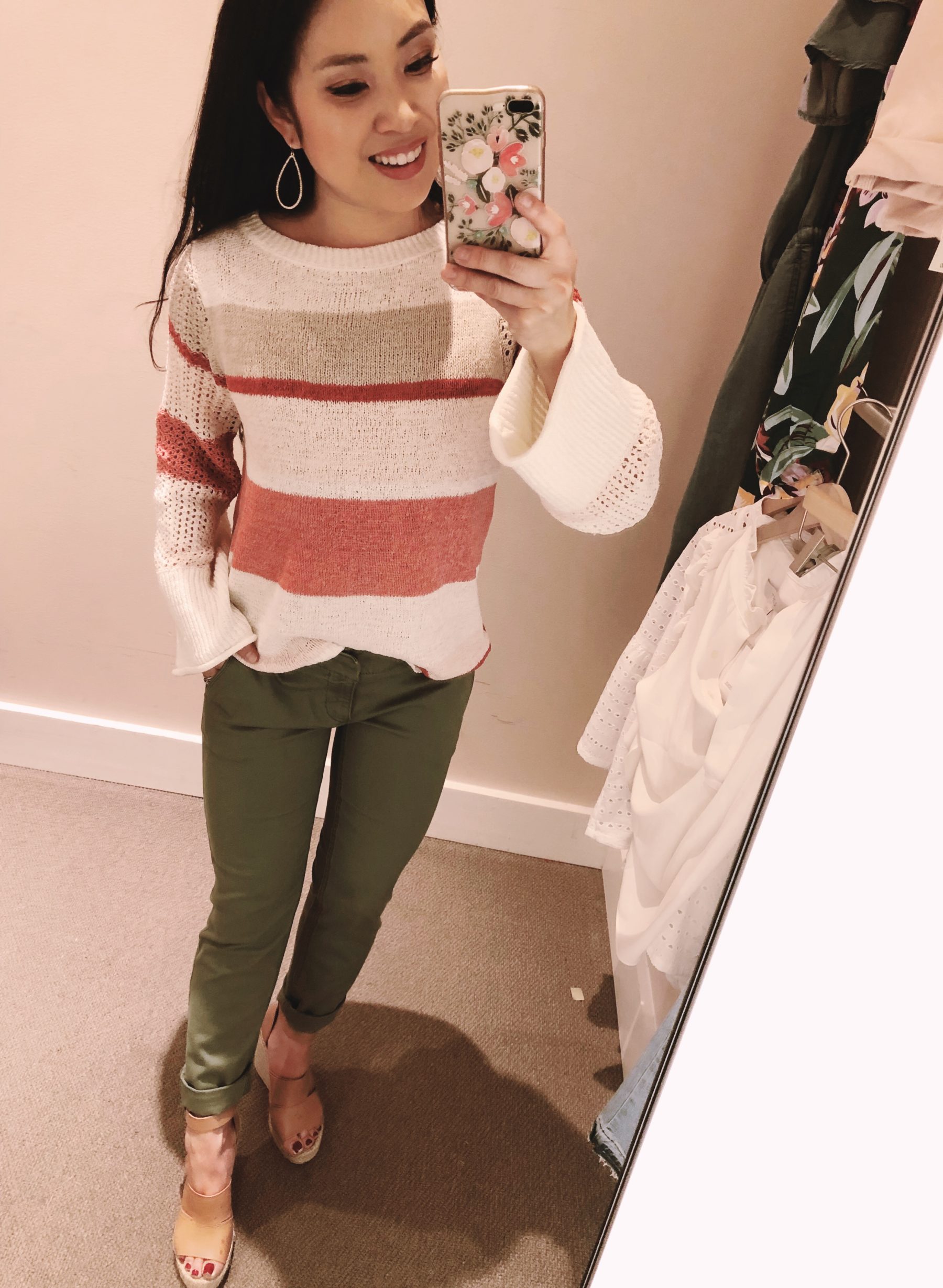 cute & little | dallas petite fashion blog | loft dressing room try on review | striped stitched sleeve sweater, girlfriend chinos | spring outfit - LOFT Dressing Room Try-On by popular Dallas petite fashion blogger, cute & little