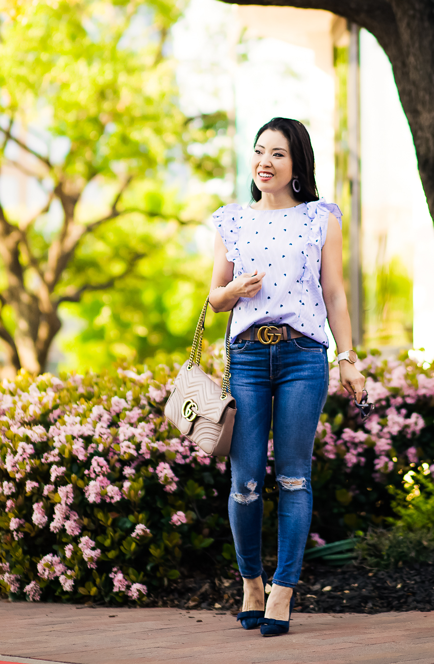cute & little | dallas petite fashion blog | hearts ruffle top, rag & bone high-waisted distressed skinny jeans | shopbop sale | spring outfit - SHOPBOP SALE: 10 Pieces I Own + Recommend by popular Dallas petite fashion blogger cute & little