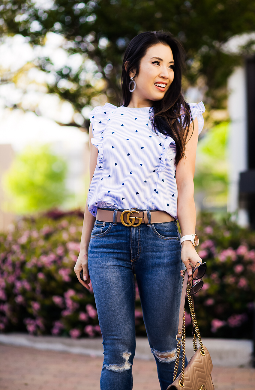 cute & little | dallas petite fashion blog | hearts ruffle top, rag & bone high-waisted distressed skinny jeans | shopbop sale | spring outfit - SHOPBOP SALE: 10 Pieces I Own + Recommend by popular Dallas petite fashion blogger cute & little