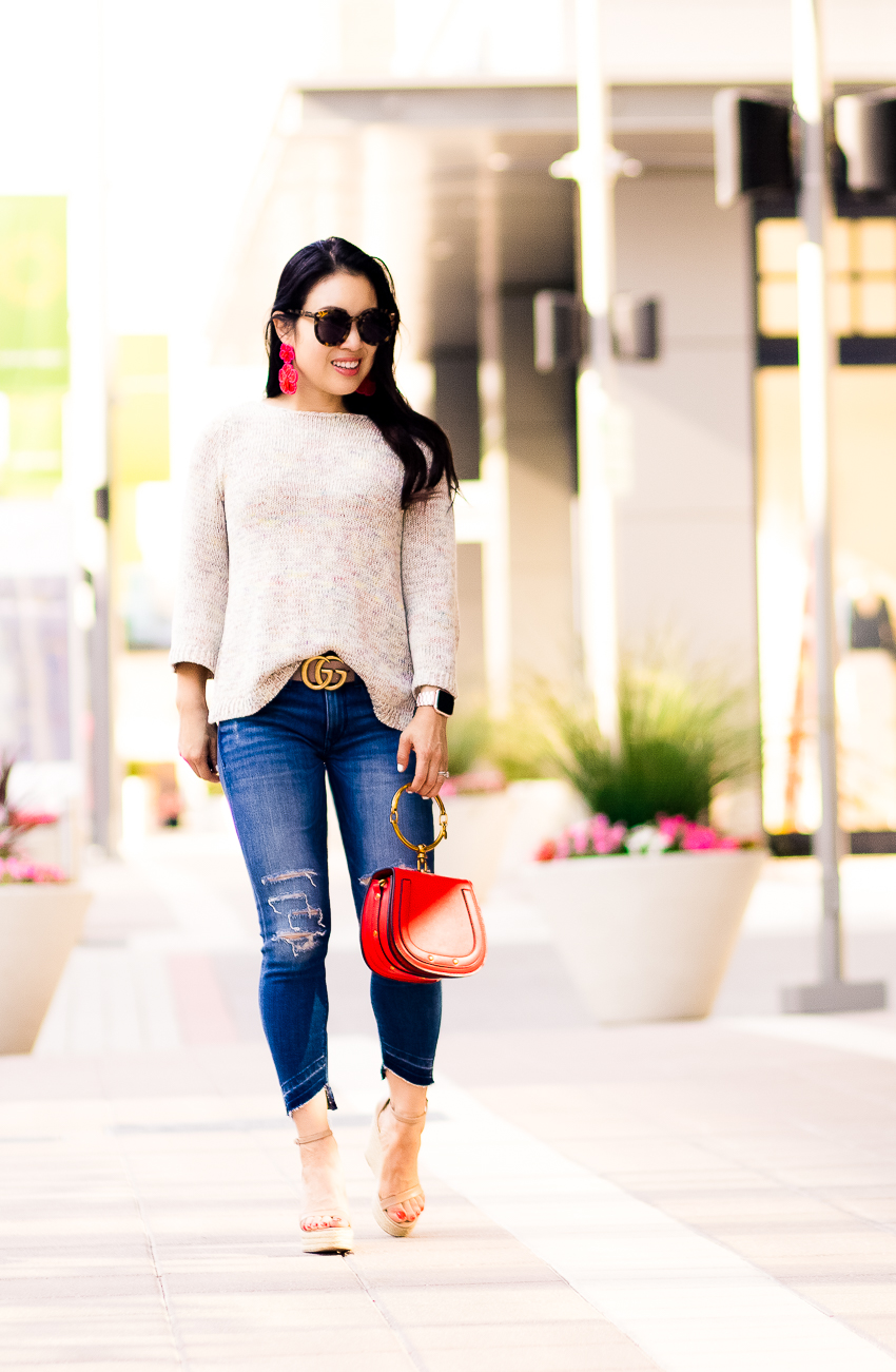 cute & little | dallas petite fashion blogger | loft bar back sweater, express angle hem crop jeans, steve madden survive espadrilles | how to create thigh gap | spring outfit - Easy Trick For Creating Thigh Gap in Pictures featured by popular Dallas petite fashion blogger, Cute & Little