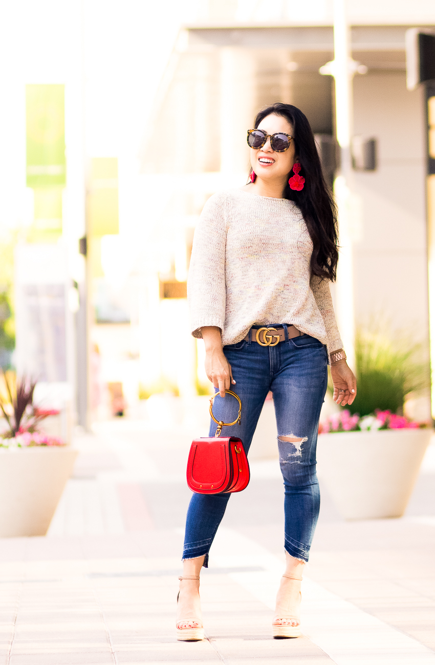 cute & little | dallas petite fashion blogger | loft bar back sweater, express angle hem crop jeans, steve madden survive espadrilles | how to create thigh gap | spring outfit - Easy Trick For Creating Thigh Gap in Pictures featured by popular Dallas petite fashion blogger, Cute & Little