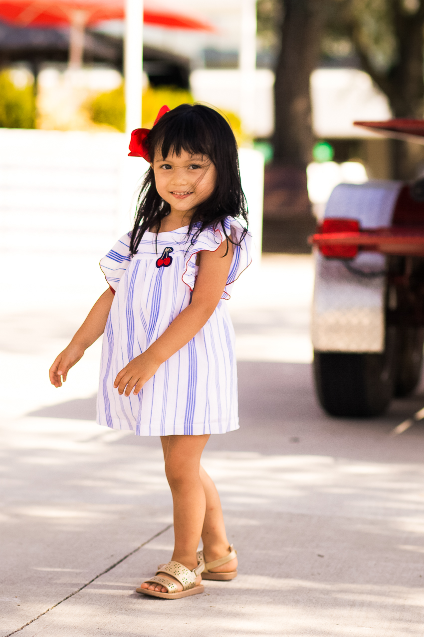 cute & little | dallas petite fashion blog | target cat jack cherry stripe ruffle top | fourth of july independence day outfit - A Mommy and Me Fourth of July Outfit featured by popular Dallas fashion blogger, Cute & Little