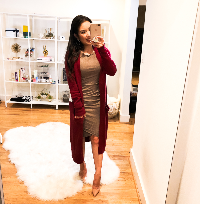 leith side split midi cardigan, leith ruched bodycon tank dress | summer fall outfit - Nordstrom Anniversary Sale 2018: Try-On Session featured by popular Dallas petite fashion blogger Cute & Little