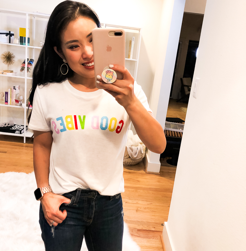 suburban riot good vibes tee | summer fall outfit - Nordstrom Anniversary Sale 2018: Try-On Session featured by popular Dallas petite fashion blogger Cute & Little